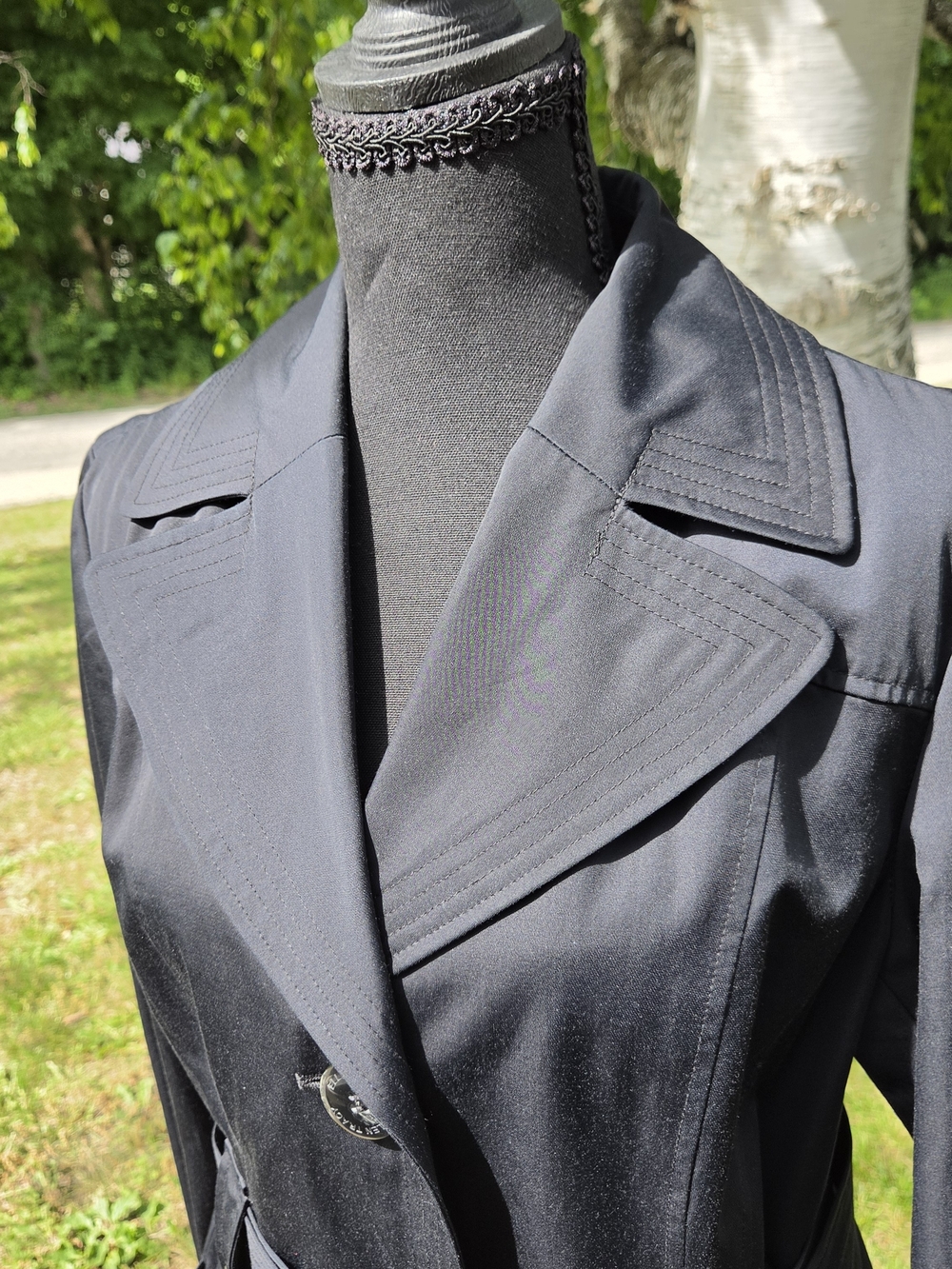 Ellen Tracy Black Belted Trench Coat - Picture 2 of 11